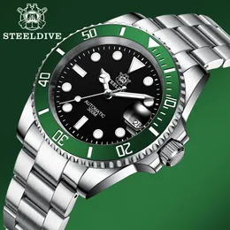 Wristwatches STEELDIVE SD1953 Black Dial Green Ceramic Bezel NH35 Automatic Watch 300M Waterproof Sapphire Glass Men Dive Watches 231128