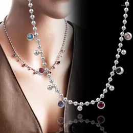 Collane con ciondolo LEEKER Collana color argento in acciaio inossidabile 316L per donna Perline colorate con zirconi cubici Accessori girocollo Gioielli 007