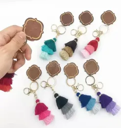 Personalized Wooden Keychain Party Favor Threelayer Cotton Tassel and Chip Pendant Key Ring Multicolor2868921