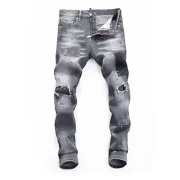 DSQ Slim Grey Men's Jeans Cool Guy Jeans Classic Hip Hop Rock Moto Casual Design Ripped Distressed Denim Biker DSQ2 Jeans 407