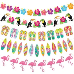 Party Decoration Hawaiian Banner Summer Beach Garlands Flamingo Flower Bird Birthday Paper Garland Happy Aloha Luau