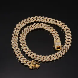 Hip Hop Bling Fashion Chains DIY Jóias Mens 12mm Golden Silver Miami Cuban Link Chain Colares Diamante Iced Out Chain Necklaces3079
