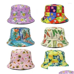 Berets 2023 Mode Doppelseitige Fischerhut Becken Weibliche Blume Obst Muster Sonne Außenhandel Frühling Trendy Drop Lieferung Acces Dhwne