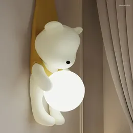 Wall Lamp European Creative Cartoon Bear Modern Cream Style Light Bedroom Living Room Study Lamps Children Lighting Fixture