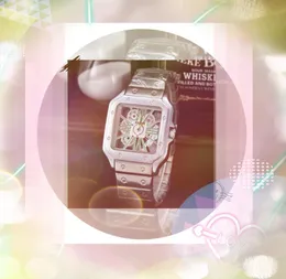 Top Brand Men Auto Date Cool Watch Japan Quartz Movement Chronograph Clock Retro rostfritt stål Rem Super Bright Square Hollow Skeleton Watches Montre de Luxe