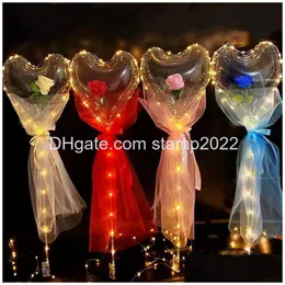 파티 장식 LED Bobo Balloon Flashing Light Heart 모양의 장미 꽃 공 모양 투명 발렌타인 데이 선물 드롭 배달 DHCBJ
