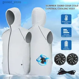 Men's Vests Men Summer Air Conditioning Clothing Fan Cooling Vest Hooded Sun Protection Clothing Women's Outdoor Sweatshirt Jacket Plus Size Q231129