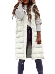 Gilet da donna Gilet Donna Bianco S5XL Cappotto di cotone senza maniche 2023 Autunno Inverno Moda Temperamento Lungo Slim Leggero Sottile Gilet con cappuccio 231128