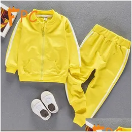 Clothing Sets Clothing Sets Fall Sporty 2 Piece Set Toddler Children Solid Zipper Coat Pants Boy Girl Clothes Sheath Fl Sleeve Kids 12 Dhhwx