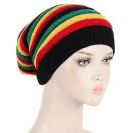 Czapki czapki/czaszki kepahoo dzianinowa czapka capjamajka tęczowe pasiaste czapki czapki zimowe ciepłe hip -hopowe punkowe reggae czapka czaszka rasta w stylu gorro 231128