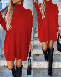 Casual Dresses Arrivals Niche Design Delicate Autumn Winter Women's Closing Solid Color Temperament Leisure Turtleneck Elegant Loose Dress