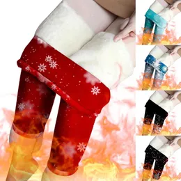 Kadın Taytlar Kış Kalın Polar Santa Hediyesi Yüksek Bel Sıcak Göbek Kontrolü H Socking