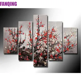 Ponto 5d diamante pintura 5 painel estilo chinês plum parede arte picture picture mosaic quadrado redonda redonda bordado de diamante de diamante