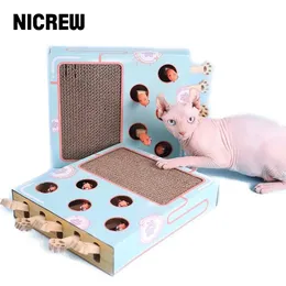 Toys NICREW Cat Toy 3 in 1 Cats Hit Gophers Chase Hunt Mouse Cat Game Box with Scratcher Funny Pet Stick Interactive Maze Tease Toys