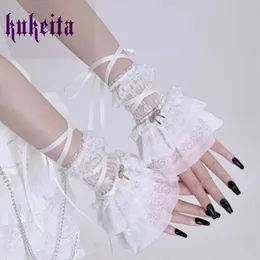 Fingerlose Handschuhe, japanischer süßer weißer Spitzenhandschuh, Gothic, Lolita, Cosplay, Verband, Schleife, kurze Armärmel, fingerlose Handschuhe, Damenbekleidungszubehör, 231128