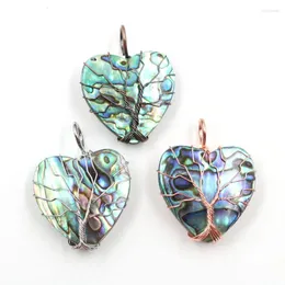 Pendant Necklaces Abalone Shell Love Heart-Shaped Healing Reiki Retro Red Copper Hand Wound DIY Life Of Tree Chain Necklace For Women Men