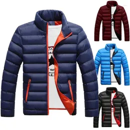 Men's Jackets M-5XL Winter Thick Jacket Stand Neck Zipper For Warmth And Contrast Color Short Slim Fitting Versatile Jac