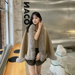 Womens Fur Faux ML85004 Women 100% Cashmere Poncho With Real Fox Trimming 231129