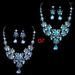 Necklace Earrings Set Y1UE Exquisite Alloy For Rhinestone Pendant Bridal Jewelry Decoration Party Favor Friend Sister Gif
