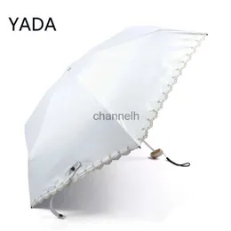 Umbrellas YADA Fashion Mini Pocket 5 Folding Umbrella Parasol Charms Rain And Sun Umbrella For Women Embroidered Star Umbrellas YS230015 YQ231129