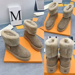 Aspen Platform Ankle Boot 1AC79O designer boots snow boots Beige Suede calf leather and shearling Treaded rubber outsole signature on the strap boots winter boots