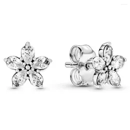 Stud Earrings Authentic 925 Sterling Silver Sparkling Snowflake Fashion For Women Gift DIY Jewelry