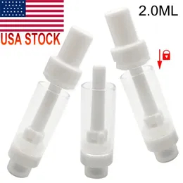 2 ml VAPE CARTRIGGES 510 Tråd Vit tomma förångare vagnar Full keramikatomizer Keramisk spole Tryck på Tip Glass Tank Ceramic Mouthtip Pure Taste USA Stock 400st/Lot