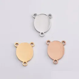 Charms 5Pcs/Lot Stainless Steel Mirror Polished Geometrical Oval Pendants Connector With Three Holes For Diy Jewelry Making Drop Del Dhk9A