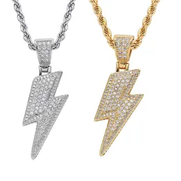 18 Karat Gold Blitz Blitz Halskette Schmuckset Diamant Zirkonia Anhänger Hip Hop Halsketten Bling Schmuck für Frauen Männer Stainle191B