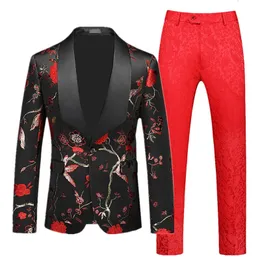 Męskie garnitury Blazer Blazer Spods Fashion Men Suits 2cece Set Set Black Red Blue Men's Business Party Social Party Tuxedo Slim Fit Ubrania 231129