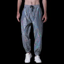 Pantaloni da uomo linee arcobaleno pantaloni sportivi da jogging riflettenti pantaloni Harajuku hip-hop da ballo fluorescenti streetwear pantaloni casual per lo sport notturno
