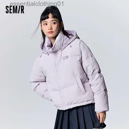 Women's Down Parkas Semir Down Jacka Women Color-Blocked Hooded Retro 2023 Winter New Fashion Simple Oversize Lightweight Jacket L231129