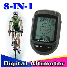 Digital 8 IN1 LCD -bakgrundsbelysning Bicycle Altimeter Compass Cykel Barometer Termometer Temperatur Väderprognos+Bike Holder