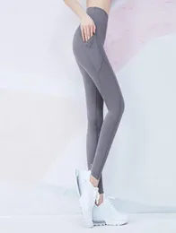 Vansydical Solide Lauftights mit Taschen, dehnbare Yoga-Leggings für Damen, hohe Taille, Jogging-Gymnastikhose, Bauchkontrolle 12352090