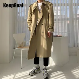 Mieszane męskie płaszcze Rów podwójnie piersi Długa płaszcz wiosna jesienna koreańska moda luźna wiatrowa męska odzież wietrzna 231128