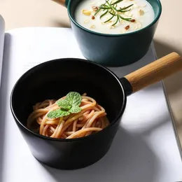 Dinnerware Sets Ceramic Serving Bowls Salad Pasta Bowl Mixing Soup With Wooden Handle Pot For Family Home Kitchen Restaurant