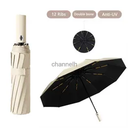 Umbrellas Windproof Resistant Umbrella Fully Automatic Rain Big 12 Ribs Strong Double Bone Umbrella Enlarge Anti UV Wind And Rain Parasol YQ231129