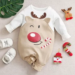 Rompers Noel Giyim Bebek Bebek Erkek Kız Kızlar Tulum Uzun Kollu Pamuk Karikatür Baskı Yıl Doğumlu Kız Kızlar Bodysuits 231129