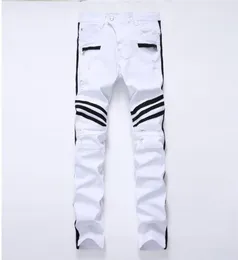 Men039s Jeans Men Straight Brand Ripped White Hole Denim With Zippers Side Black Stripe Male Pants Slim Plus Size 42 Trousers9784872