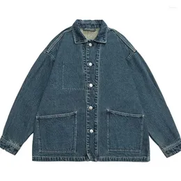 Erkek Ceketler Sonbahar Denim ceket eski yıkanmış gevşek büyük yama cep tasarımcısı unisex çiftler jean artı boyut m-5xl