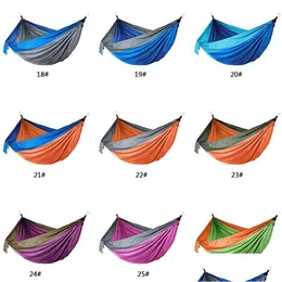 Hammocks 106X55Inch Outdoor Parachute Cloth Hammock Foldable Field Cam Swing Hanging Bed Nylon With Ropes Carabiners 44 Colors Dbc D Dhlin