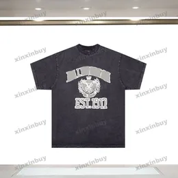 Xinxinbuy Homens designer Tee camiseta destruída paris Carta jacquard impressão de manga curta de algodão mulheres Preto branco azul cinza XS-2XL