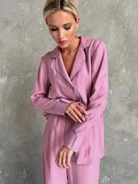 Женская одежда для сна Hiloc, пижамы с длинными рукавами, женский пижамный комплект с одной грудью, домашняя одежда с высокой талией и лацканами 231129