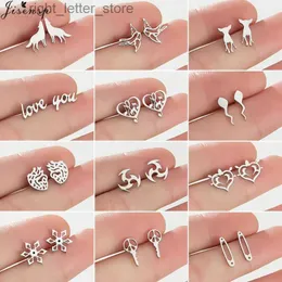 Stud Tiny Metal Animal Stud Earrings Women Fashion Safety Pin Earings Cute Swallow Wolf Music Heart Ear Piercing Jewelry Unusual Gift YQ231128