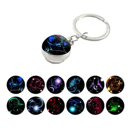 Nuovi 12 portachiavi costellazioni per donna uomo pendente con sfera di vetro portachiavi zodiaco anelli portachiavi zodiaco compleanno