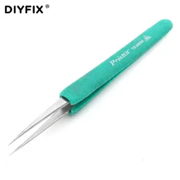 Pincet Pro'sKit Precision Tweezers Stainless Steel AntiStatic ESD Forceps NonSlip Antimagnetic Soft Handle Electronics Repair Tool