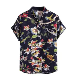 Men's Casual Shirts Men Traditional Retro Shirt Summer High Quality Breathable Hawaiian Male Leaves Printed Camisa Masculina