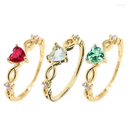 Cluster Rings Simple Heart Shaped Zircon Ring Stackable Fashion Promise Jewelry