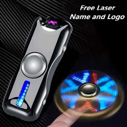 Dual Arc USB Lighter Gyro Toy Fingertip Hand Spinner Charging Windproof Rechargeable Electronic Plasma Free Laser Name