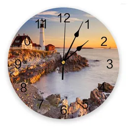 Wall Clocks Coast Lighthouse Sunrise Clock Home Decor Bedroom Silent Oclock Watch Digital For Kids Rooms